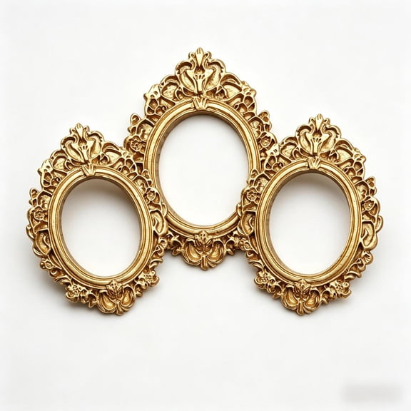 3PCS Vintage Gold Ornate Carved Resin Triple Mini Oval Photo Frames, 2.80"x2.09" Antique 3‑Opening Small Picture Frame Set, Decorative Frames for Tabletop, Wall Art, Home Accent & Gift‑Giving