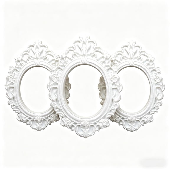 3PCS Vintage Gold Ornate Carved Resin Triple Mini Oval Photo Frames, 2.80"x2.09" Antique 3‑Opening Small Picture Frame Set, Decorative Frames for Tabletop, Wall Art, Home Accent & Gift‑Giving