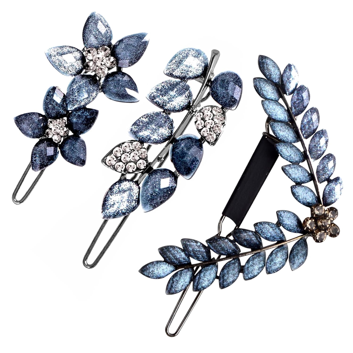 Fancy Clips 3PCS Vintage Rhinestone Hair Clips Ink-Blue Sparkly Crystal Clip ...