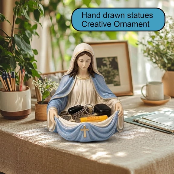 3PCS Virgin Mary Catch-All Bowl, Blessed Mother Decorative Catchall Dish, Durable Resin Entryway Organizer for Tabletop Home Religious Decor