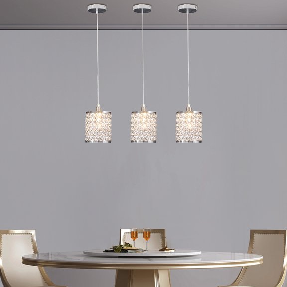 3PCS Wall Switch Control Crystal Pendant Light Silver Adjustable Crystal Ceiling Light Living Rooms Dining Rooms Bedrooms