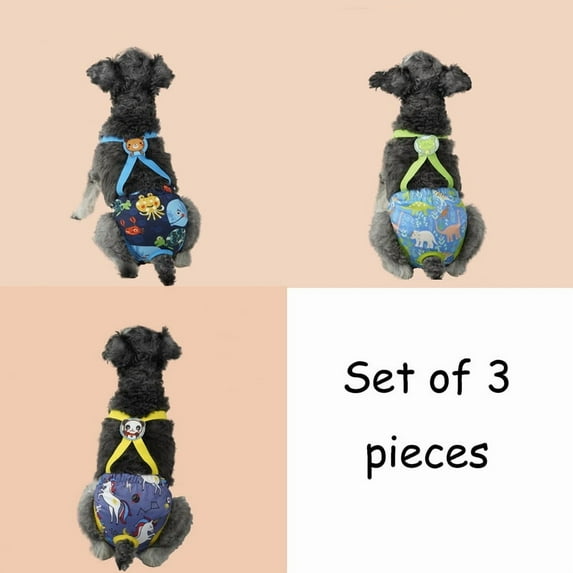 3PCS Washable Dog Diaper with Suspender, Reusable Girl Doggie Diapers for Doggy in Heat Cycle Period Incontinence SizeS(Sky Blue+Purple Blue+Dark Blue)