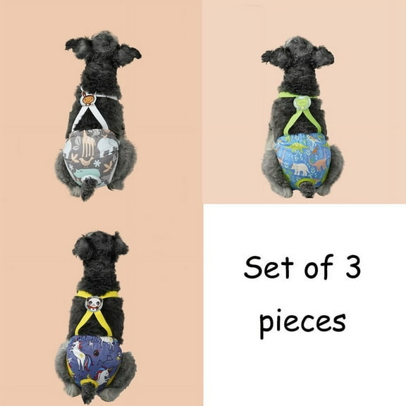 3PCS Washable Dog Diaper with Suspender, Reusable Girl Doggie Diapers for Doggy in Heat Cycle Period Incontinence SizeXL(Sky Blue+Purple Blue+Gray)
