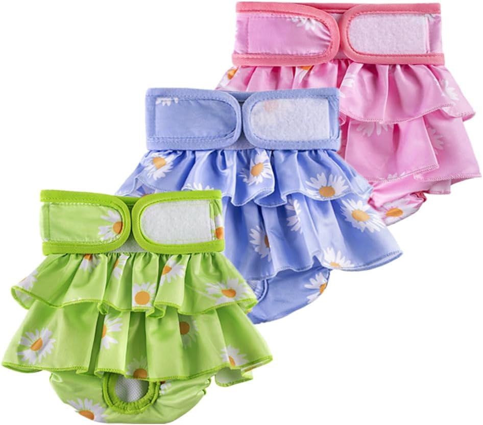 3PCS Washable Dog Diapers Female, Reusable Highly Absorbent Diaper for Female Dog in Heat, Incontinence, Excitable (M，Waist Circumference Fit 11.8-17.7 inches)