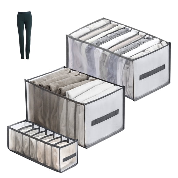 3PCS Washable Wardrobe Clothes Organizer, 7 Grids Foldable Visible Clothes Drawer, Mesh Separation Box for T-shirt Legging Skirts Jeans