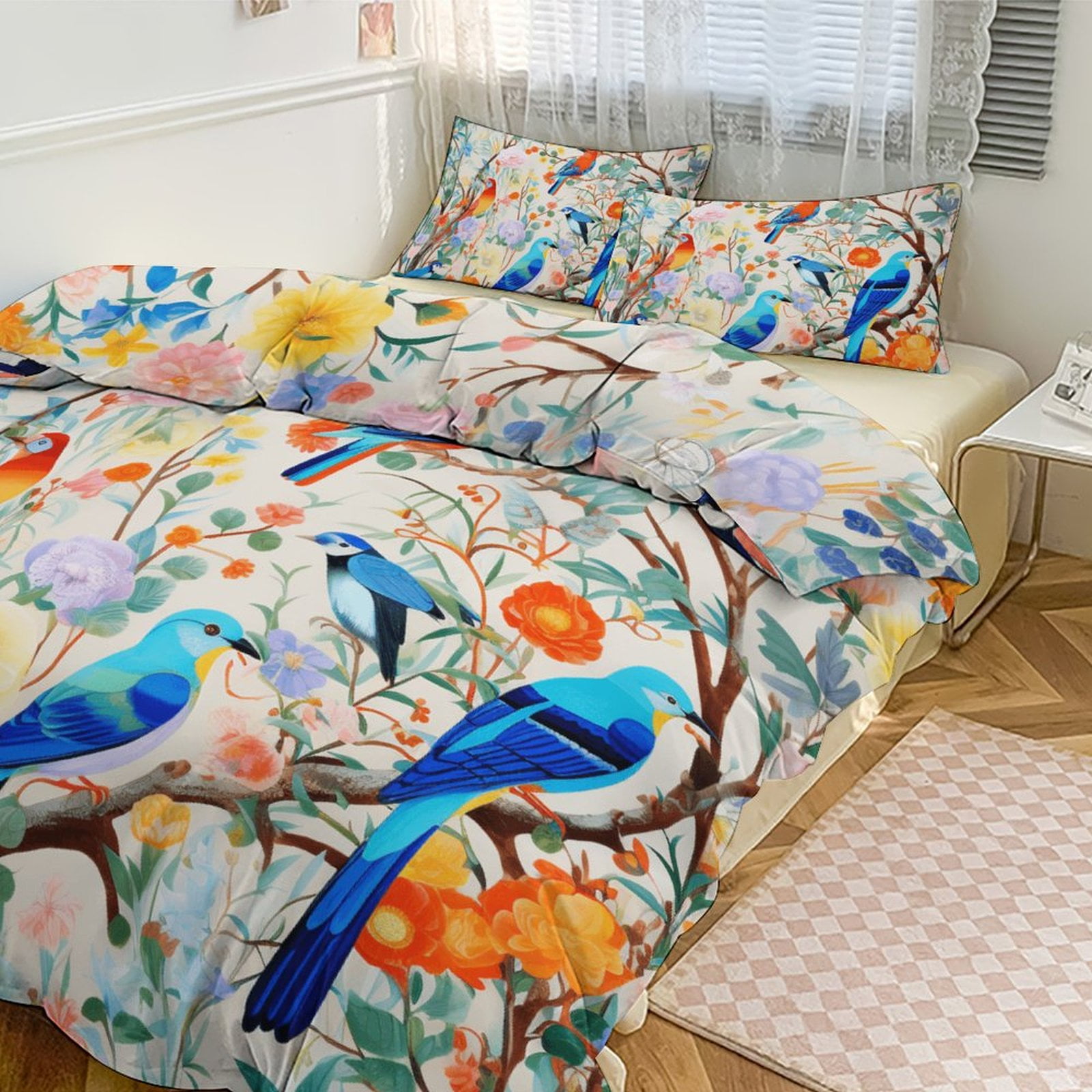 3PCS Watercolor Bird Duvet Cover Set Twin, 1 Duvet Cover And 2