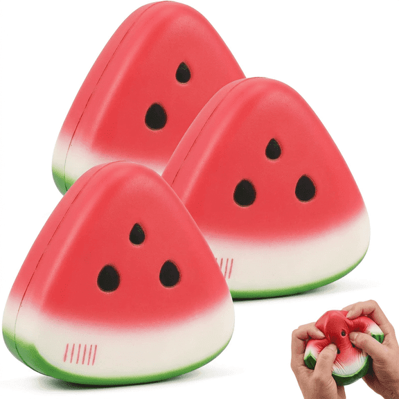 3PCS Watermelon Squishy Stress Reliever Slow Rising Fruit Squeeze Props, Soft Sensory Desk Accessory for Office, Study Space and Gift Giving
