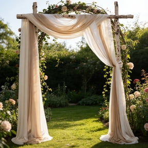 3PCS Wedding Arch Draping Fabric, Sheer Chiffon Backdrop Curtains for Ceremony Decor, Long Drapes for Wedding Arch, Party, Bridal Shower & Photo Background 30in x 19.5ft, Brown&Champagne&White