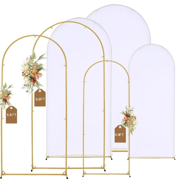 3PCS Wedding Arch Stand And White Arch Cover, Metal Arch Backdrop Stand With Arch Cover For Birthday Party Wedding Ceremony Bridal Event Decor