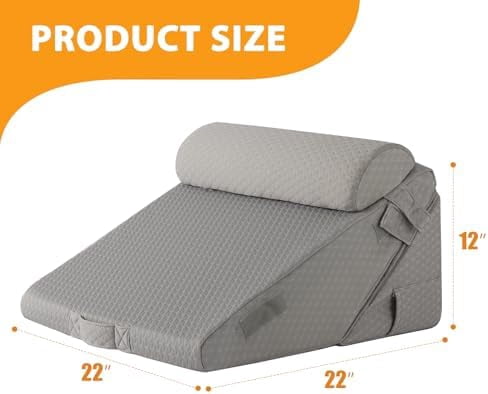 3PCS Wedge Pillow Set for After Surgery, Adjustable 9&12 Inch Bed Wedge Pillow for Sleeping, Incline Pillow Wedge for Headboard, Post Surgery, Acid Reflux, Neck&Back Support, Grey