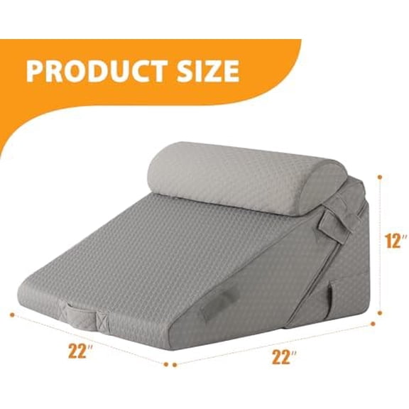 3PCS Wedge Pillow Set for After Surgery, Adjustable 9&12 Inch Bed Wedge Pillow for Sleeping, Incline Pillow Wedge for Headboard, Post Surgery, Acid Reflux, Neck&Back Support, Grey