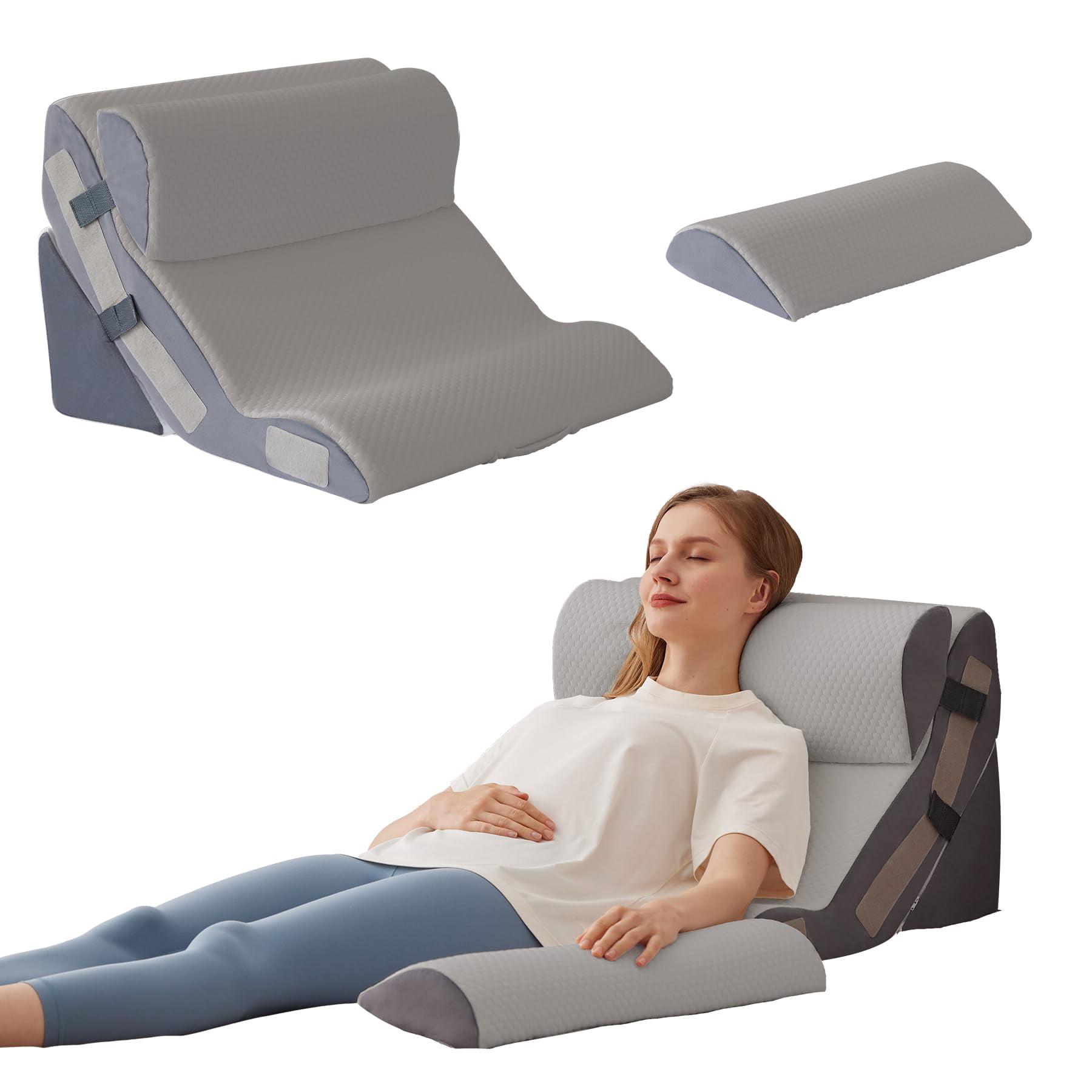 3PCS Wedge Pillow Set for Surgery Recovery, Back Support Pillow for Sitting Up, Multi-Use Foam Cushion for Acid Reflux, Back Pain Relief, GERD and Snoring Aid White