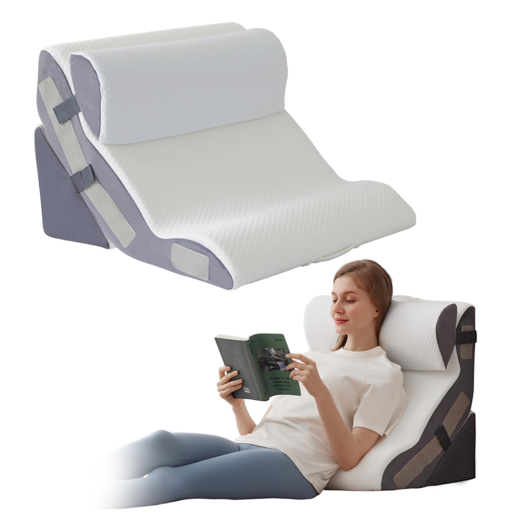 3PCS Wedge Pillow Set for Surgery Recovery, Back Support Pillow for Sitting Up, Multi-Use Foam Cushion for Acid Reflux, Back Pain Relief, GERD and Snoring Aid White