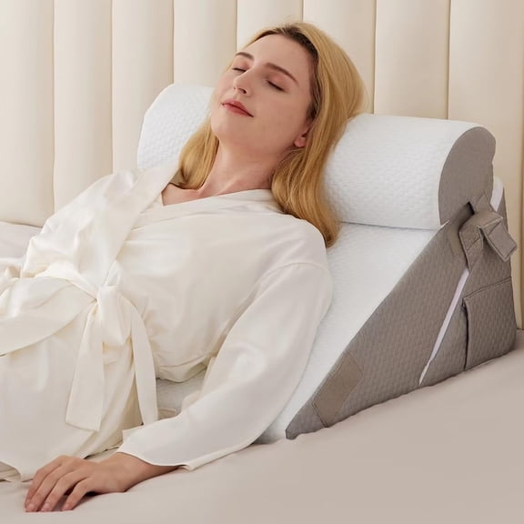 3PCS Wedge Pillow Set for Sleep Apnea & Acid Reflux Relief, Bed Wedge Pillow with Adjustable 9 & 12inch for Headboard, Sleeping, Neck & Back Support