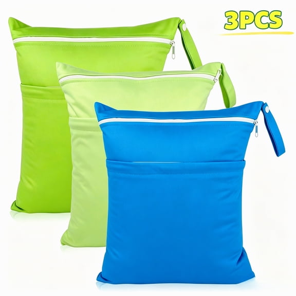 BTEPSGA 3PCS Wet Dry Bags for Cloth, Waterproof Washable Travel Bags, Beach, Pool, Gym Bag for Swimsuits & Wet Clothes with 2 Pockets