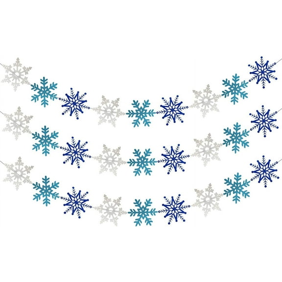 3PCS White Blue Glittery Snowflake Banner, Christmas Holiday Themed Party Decorations, Winter Wonderland Mantle Home Decor, Santa Festive Party Decor, Kids Birthday Baby Shower Party Decorations
