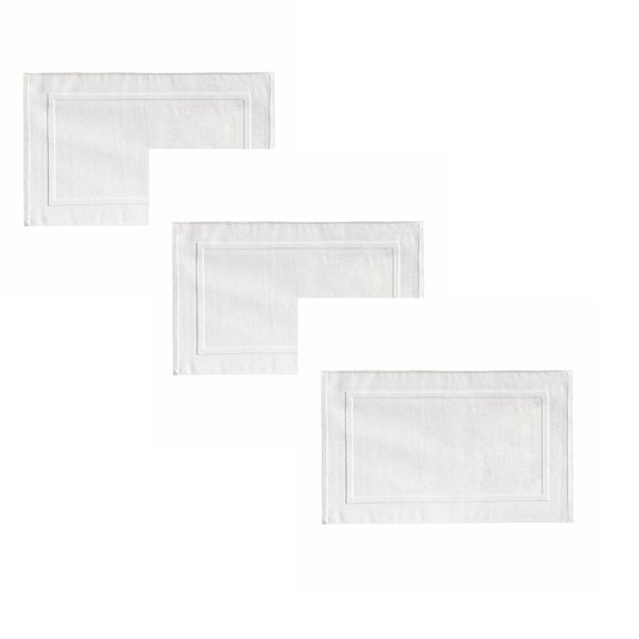 3PCS White Cotton Classic Rug Bath Mats Absorbent Cotton Hotel Spa Shower Bathtub Mats [Not A Bathroom Rug] Machine Washable Shower Bathroom Floor Towel