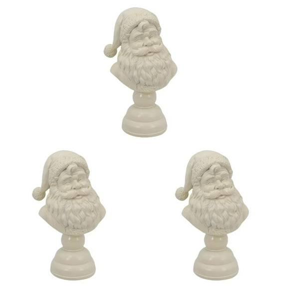 3PCS White Santa Bust Figurines, 10.8" Resin Santa Claus Sculptures, Classic Christmas Table Decor for Holiday Home & Office