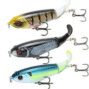 3PCS Whopper Popper Topwater Fishing Lure Artificial Hard Bait 3D Eyes Plopper With Soft Rotating Tail Fishing Tackle