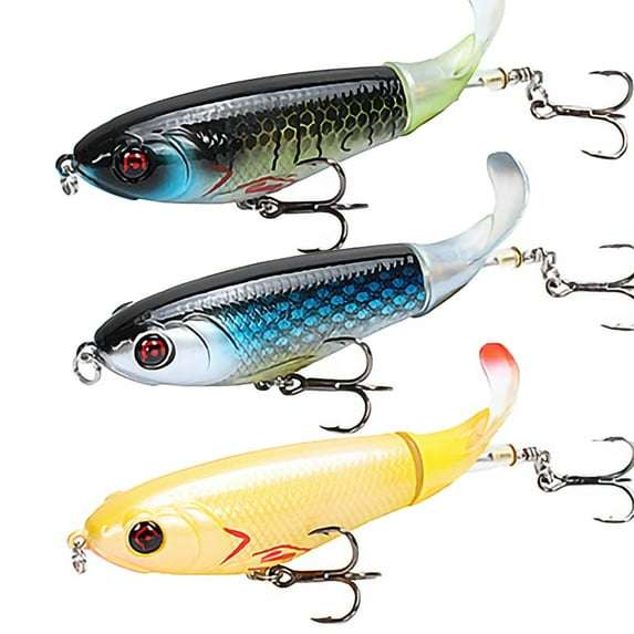 3PCS Whopper Popper Topwater Fishing Lure Artificial Hard Bait 3D Eyes Plopper With Soft Rotating Tail Fishing Tackle