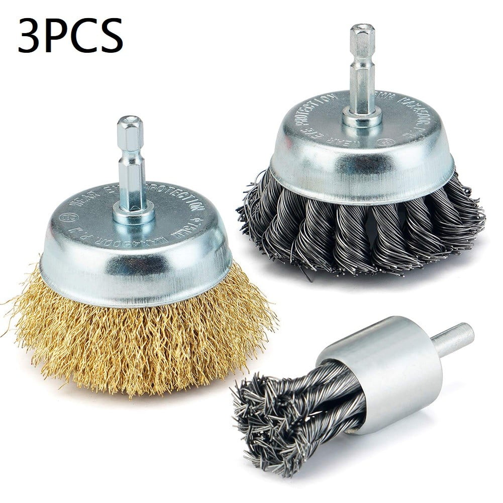 3PCS Wire Cup Brush End Brush Set Wire Brush for Drill 1 4 Inch Hex Shank