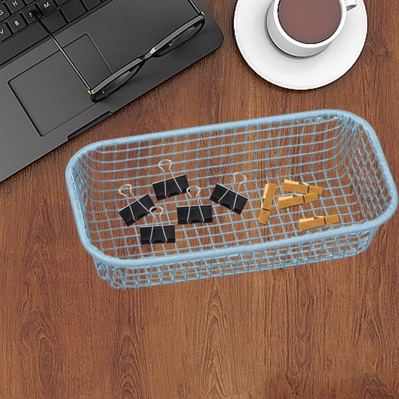 3PCS Wire Storage Baskets for Organizing,Small Mesh Basket Organizer Bin for Desk,Stackable Rectangular Storage Basket,Desktop Storage Bins for Bedroom Living Room Kitchen Bathroom Office