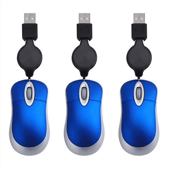 3PCS Wired Mouse Retractable Corded Mini USB Optical for Computer Laptop PC pwm25
