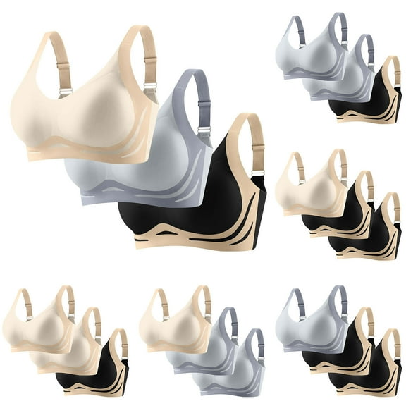 3PCS Wirefree Sports Bras for Women No Underwire Push up Plus Size Solid Color Full Coverage Bralette Bras Breathable Underwear Daily Bra for Women White M
