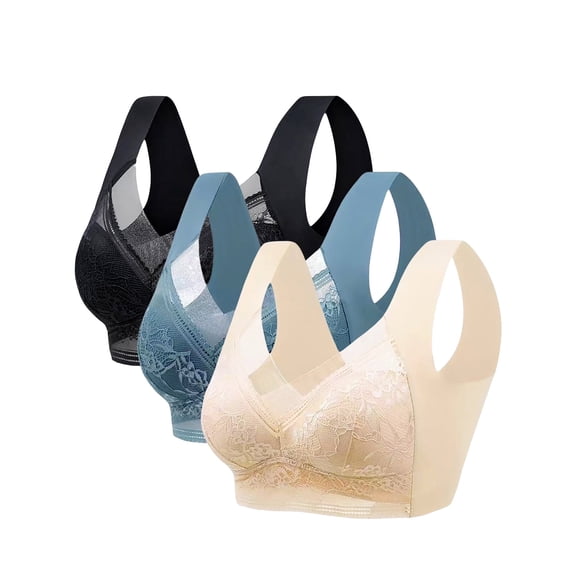 3PCS Wireless Bras Set for Women Floral Contrast Lace Comfy & Breathable Full Coverage Support Women's Bralettes Everyday Bras