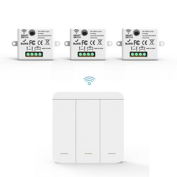 3PCS Wireless Light Wall Switch 433Mhz Relay Receiver with 1x 3Gang Panel Switch LED Remote Control for LED Lamp