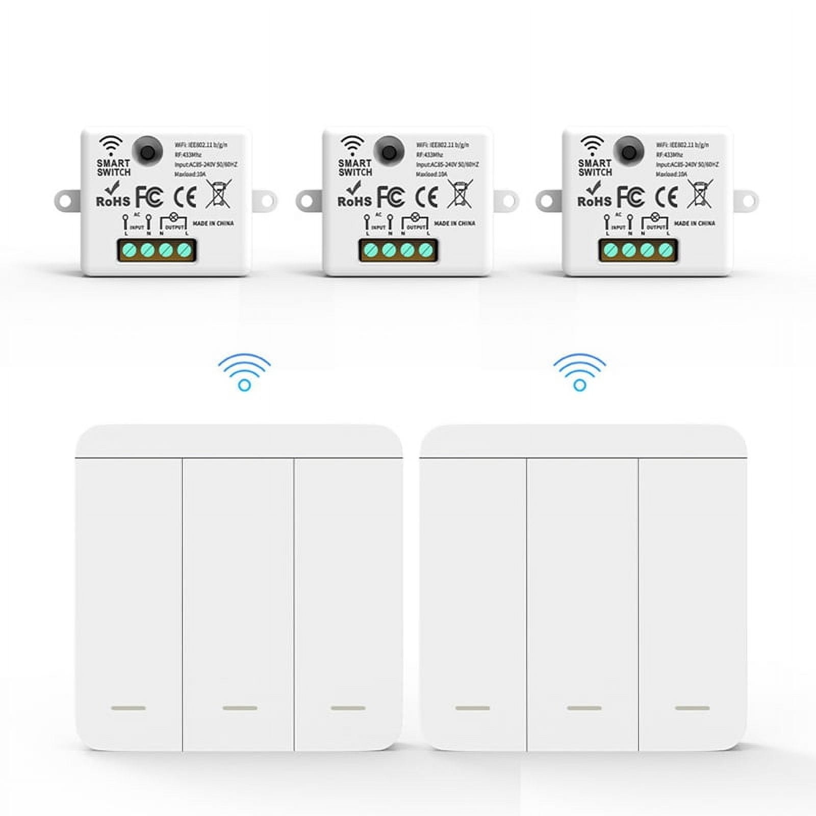 3PCS Wireless Light Wall Switch RF 433Mhz Relay Receiver with 2x 3Gang Panel Switch LED Remote Control for LED Lamp