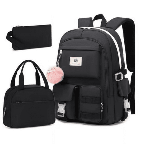 AO ALI VICTORY 3PCS-With lunch bag, pencil box Laptop Backpack 15.6 Inch Bag College Backpacks Backpack Set  Anti Travel Back Pack Large Bookbags forTeens Women(Black)