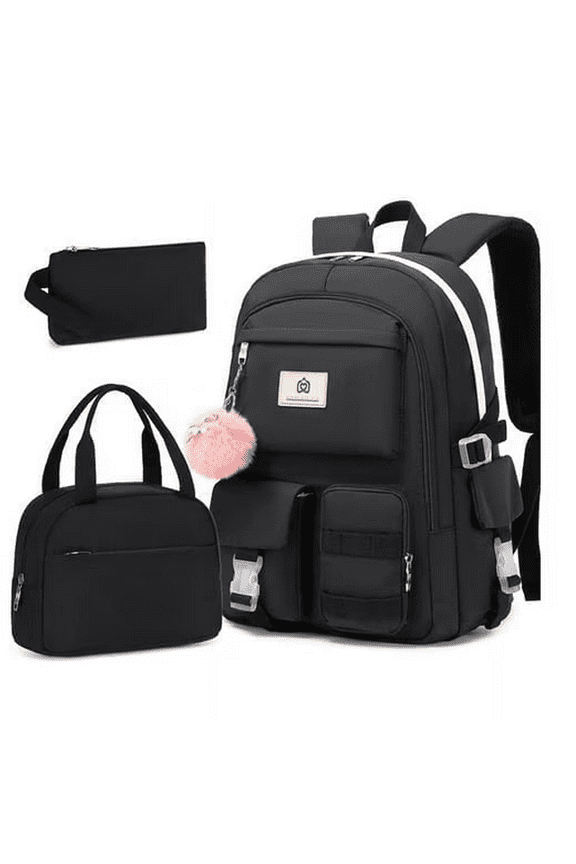 3PCS-With lunch bag, pencil box Laptop Backpack 15.6 Inch Bag College Backpacks Backpack Set  Anti Travel Back Pack Large Bookbags forTeens Women(Black)