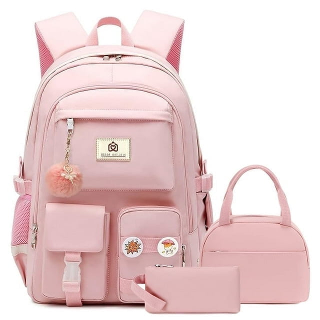 AO ALI VICTORY 3PCS-With lunch bag, pencil box Laptop Backpack 15.6 Inch Bag College Backpacks Backpack Set Anti Travel Back Pack Large Bookbags forTeens Women(Pink)