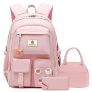 AO ALI VICTORY 3PCS-With lunch bag, pencil box Laptop Backpack 15.6 Inch Bag College Backpacks Backpack Set Anti Travel Back Pack Large Bookbags forTeens WomenPink