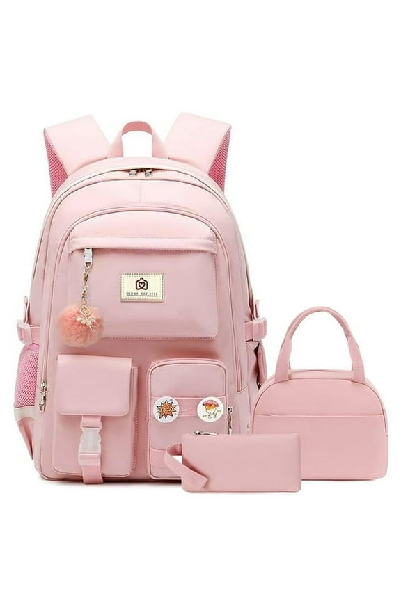3PCS-With lunch bag, pencil box Laptop Backpack 15.6 Inch Bag College Backpacks Backpack Set Anti Travel Back Pack Large Bookbags forTeens Women(Pink)