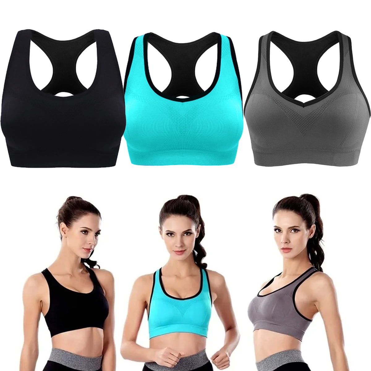3PCS Women Seamless Stretchy Sports Bra Crop Top Padded Yoga Top Wireless  Sleepwear Ladies Tank Top 