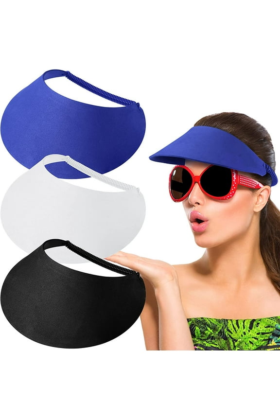 3PCS Women Sun Visors Solid String Sun Visor Hat Foam Adjustable Soft Visors Womens Golf Tennis Visor Outdoors