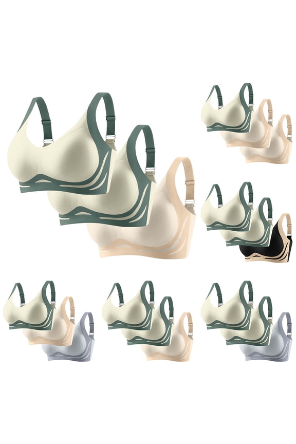 3PCS Women Wirefree Sports Bra No Underwire Push up Plus Size Solid Color Full Coverage Bras Bandeau Bra Women Underwear with Build in Bras Blue XXL