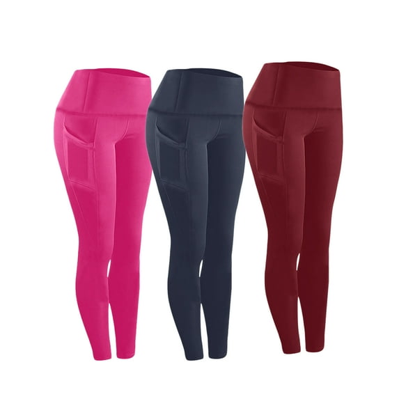 3PCS Women Yoga Pants Pockets Athletic Workout Out Leggings Trousers With Pockets Fitness Sports Running Pants