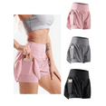 thumbnail image 1 of 3PCS Women's 2 in 1 Running Workout Shorts with Phone Pocket for Athletic Gym Yoga Tennis, 1 of 4
