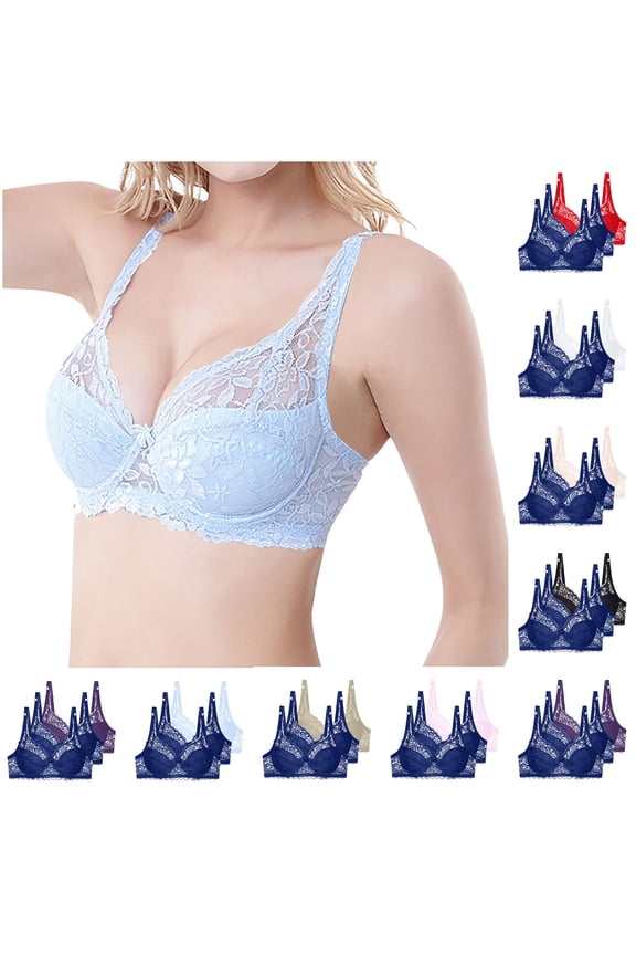 3PCS Women's Bras Underwire Push up Plus Size Solid Color Lightweight Supportive Bras Gathered Bra Lace Seamless Beautiful Bra Red 80C