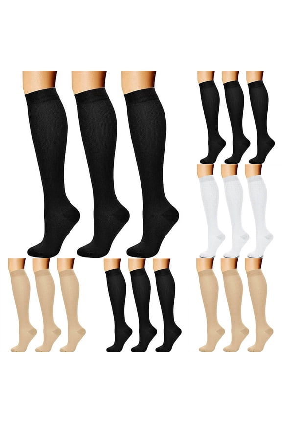 3PCS Women's Over The Calf Compression Socks, Muscle Support, Stretch Circulation Boost Stockings, Warm Long Socks for Running Cycling Outdoor Daily | TruHer,White L/XL