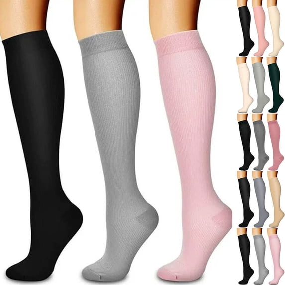 3PCS Women's Over The Calf Compression Stockings, Breathable Temperature Control, Fatigue Relief Recovery Socks, Fashion Casual Long Socks for Outdoor Sports All Day | TruHer,Pink S/M