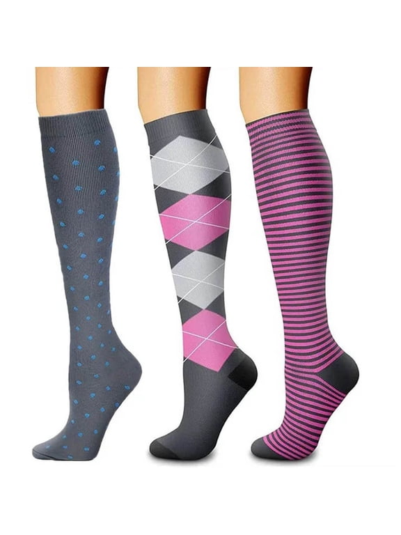 3PCS Women's Over The Calf Compression Stockings, Multi Size Optional, Non Restrictive Mobility Socks, Warm Athletic Stockings for Daily Outdoor Sports | TruHer,Black L/XL
