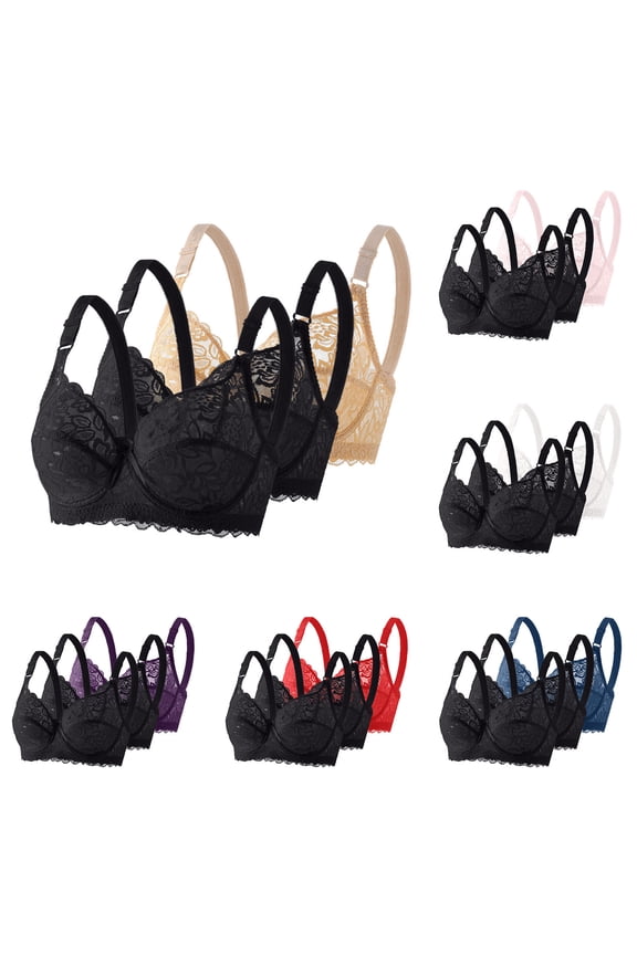 3PCS Women's Comfortable Push up Bras with Underwire Plus Size Women Lightweight Breathable Supportive Daily Bras Sleeping Underwear Purple 42