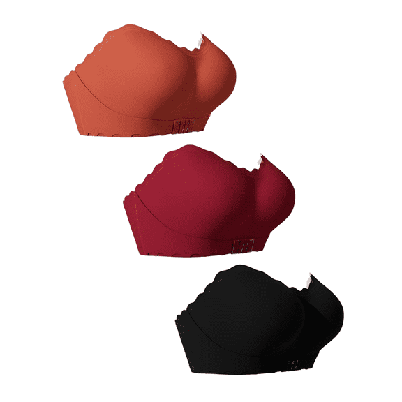 3PCS Women's Front Closure No Underwire Seamless Bras Scalloped Bandeau Bralette Comfort Strapless Wireless Supportive Bra