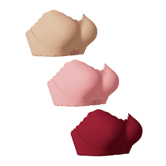 3PCS Women's Front Closure No Underwire Seamless Bras Scalloped Bandeau Bralette Comfort Strapless Wireless Supportive Bra