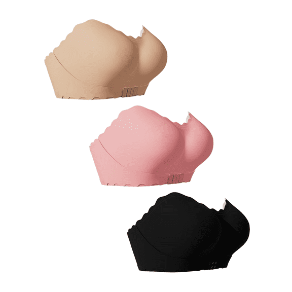3PCS Women's Front Closure No Underwire Seamless Bras Scalloped Bandeau Bralette Comfort Strapless Wireless Supportive Bra