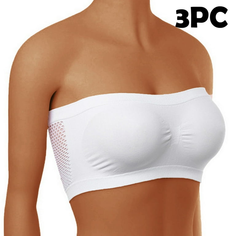 3PCS Women's Pur Seamed Comfort Bandeau Bras High Support Strapless Bras  for Women High Support 